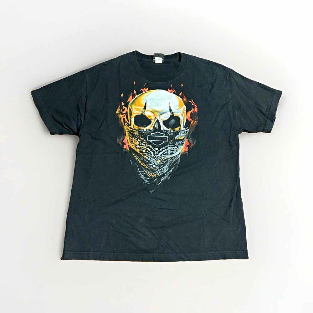 Harley Davidson Cancun Mexico XL T Shirt Skull Bandana Double Sided Black